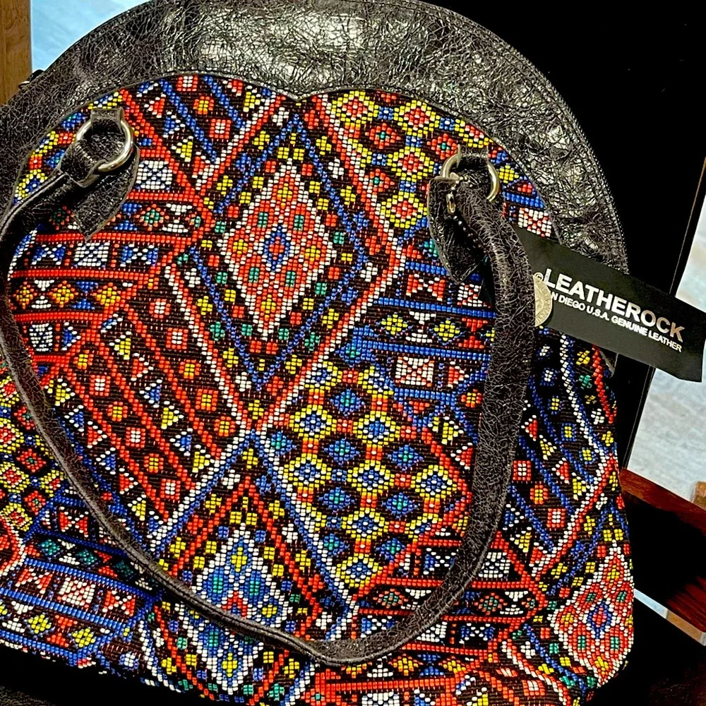 𝕃𝔼𝔸𝕋ℍ𝔼ℝ ℝ𝕆ℂ𝕂 Multicolor Patterned Women's Bag - Picture 2 of 4
